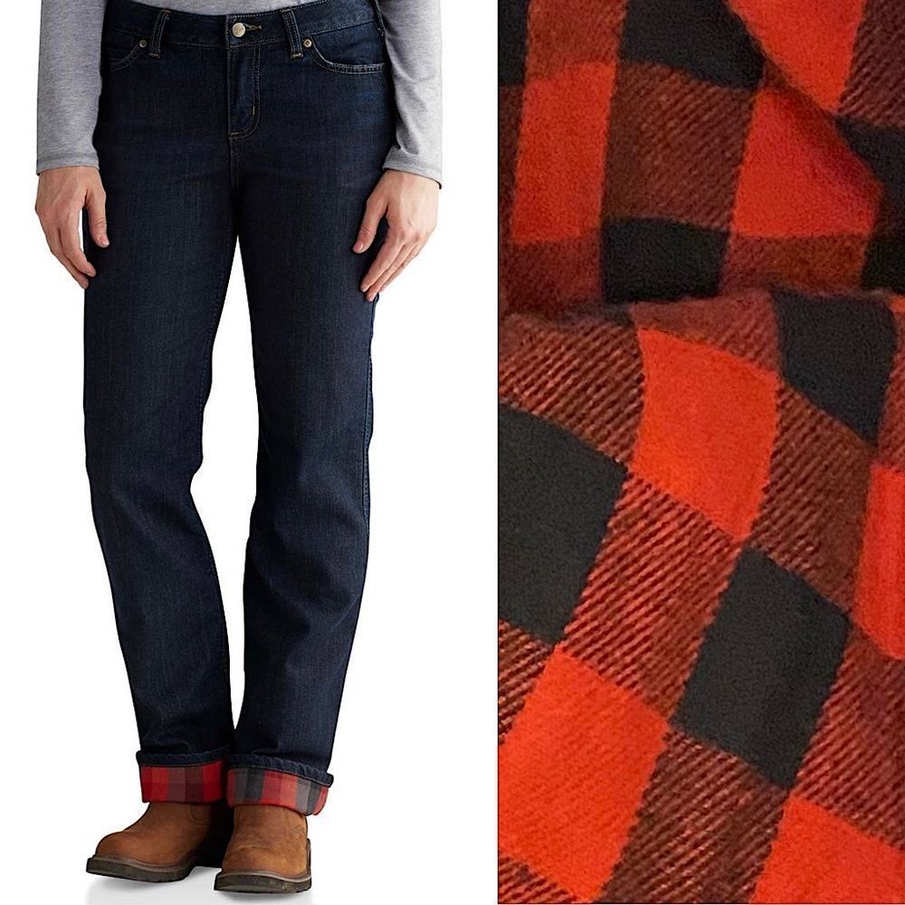 Carhartt Women's Blaine Flannel Red plaid Lined Jeans straight original Fit 14S
